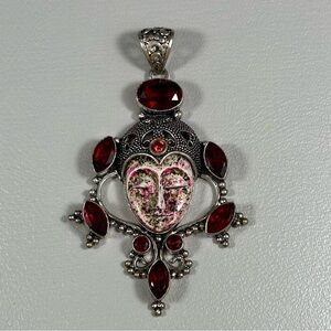 Vintage Mother Earth Goddess Jewelry Collection Garnet Stone Silver Pendant
